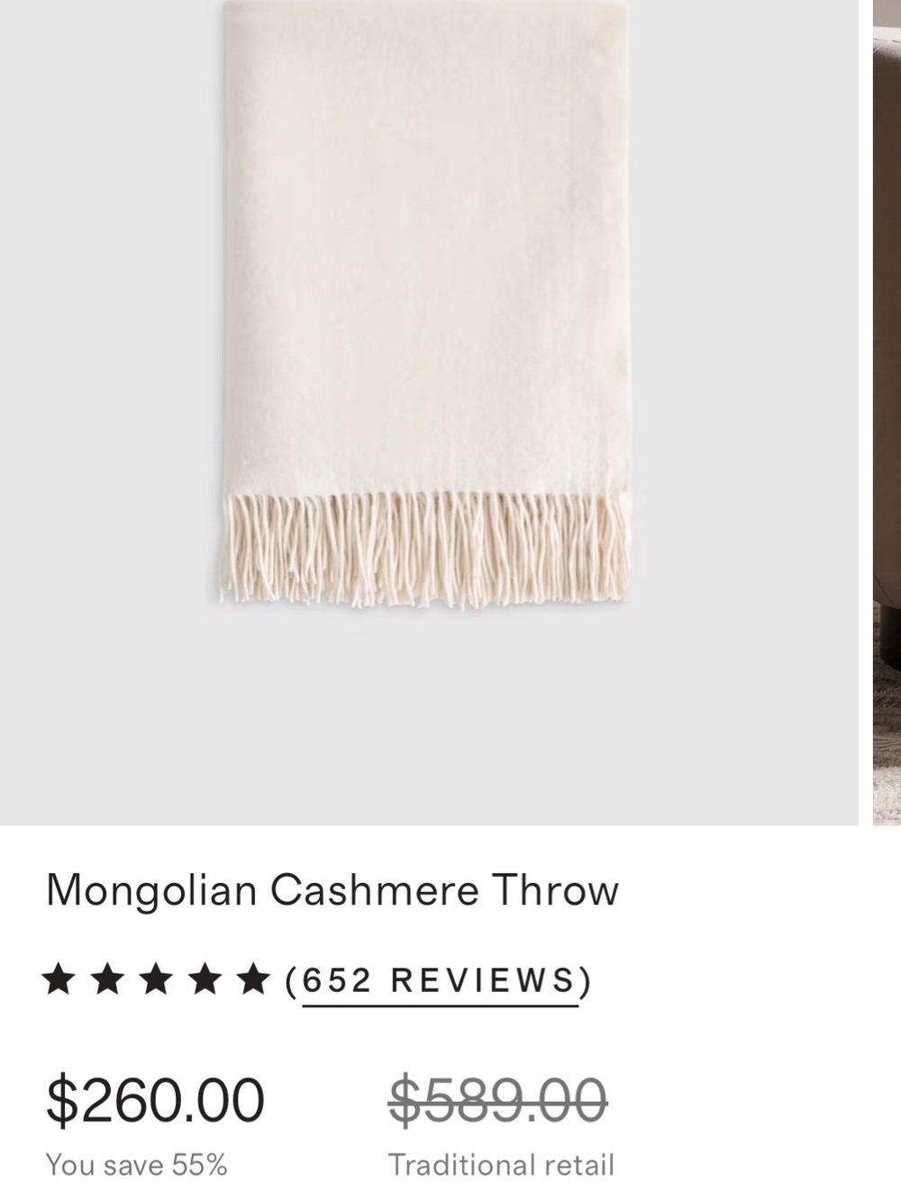 XL Quince Mongolian Cashmere Throw - Ivory - 60” x 80”